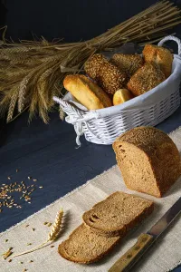 Baked Goods Prints: Delicious rye bread on the table