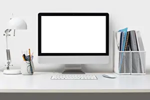 Office Work Setup Prints: Desktop computer isolated on a white background