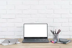 Office Work Prints: Desktop with laptop office elements