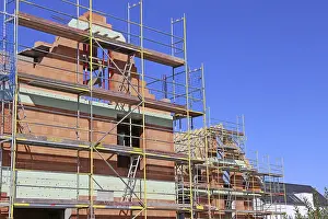 Scaffolding Construction Site Prints: Detached house under construction