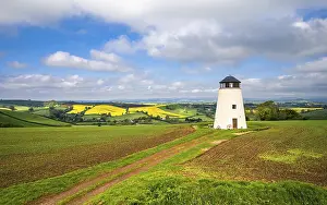 Prints of Devon Windmill over Fields and Farms, Torquay, Devon, England, United Kingdom Torquay Prints: Devon Windmill Print, Torquay, Devon, England