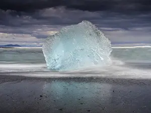 Jokulsarlon Glacier Lagoon Prints: Diamond Beach, iceberg on black lava beach