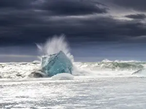 Fjord Landscape Photography Prints: Diamond Beach, iceberg in the surf