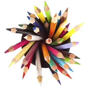 Colored Pencils Prints: Many different colored pencils with white background