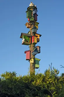 German Breeding Ground Prints: Many different coloured nesting boxes on a stake
