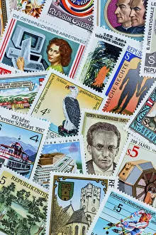 Office Supplies Prints: Many different stamps lying next to each other