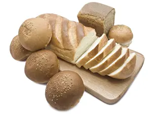 Food Photography Studio Shots Prints: Different types of bread isolated on white