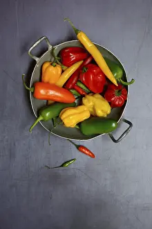 Fruit Vegetable Images Prints: Different types of peppers in shell, Germany