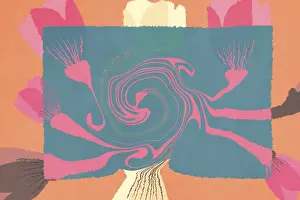 Elegant Abstract Composition Prints: This digital artwork features a complex swirling pattern surrounded by dynamic brush strokes