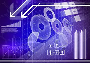 Digital Background Image Prints: Digital background image with graphs and diagrams