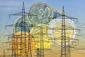 Electricity Costs Symbol Prints: Digital Composing, overhead power lines
