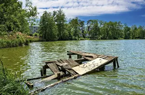 East German Ruins Prints: Dilapidated jetty in the Boddensee
