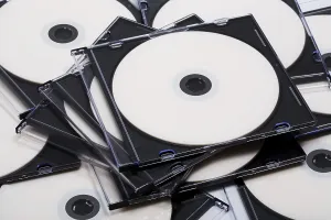 CD Storage Prints: Disks cd in boxes as a background