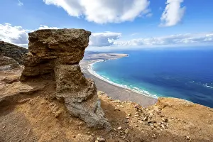 Lanzarote Cliff View Prints: Distinctive rock on the cliffs
