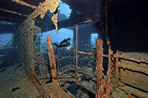 Deserted Boat Trip Prints: Diver, diver below deck in wreck