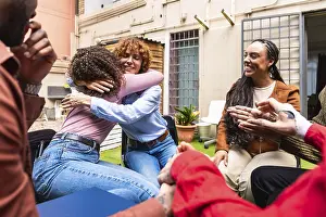 Group Therapy Session Outdoors Prints: Diverse people gathering outdoors