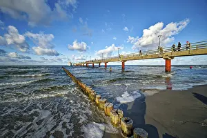 Overcast Sky Germany Prints: Diving gondola at the Zingst pier