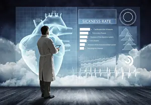 Medical Diagnosis Prints: Doctor faces digital interface