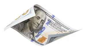 One Hundred Dollar Bill Prints: One hundred dollar bill falling or floating on empty background