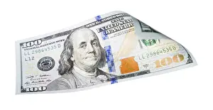 One Hundred Dollar Bill Prints: One hundred dollar bill falling or floating on empty background