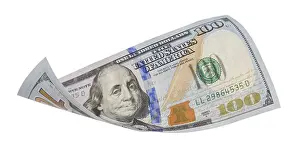 One Hundred Dollar Bill Prints: One hundred dollar bill falling or floating on empty background