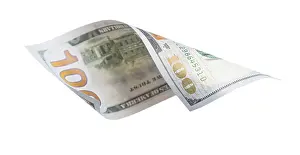 One Hundred Dollar Bill Prints: One hundred dollar bill falling or floating on empty background