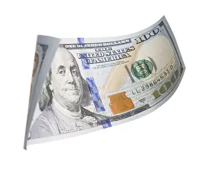 One Hundred Dollar Bill Prints: One hundred dollar bill falling or floating on empty background