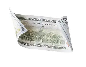 One Hundred Dollar Bill Prints: One hundred dollar bill falling or floating on empty background