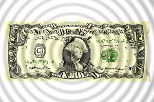 Payment Transaction Graphics Prints: A dollar note graphically altered or distorted as a wave