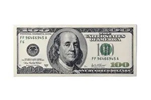 One Hundred Dollar Bill Print on White Background