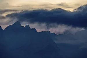 Backlit Mountain Photography Prints: Dolomites mountain top with dramatic sky