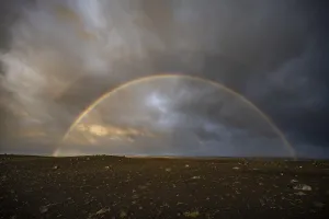 Evening Light In Iceland Prints: Double rainbow in the evening light