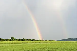 Austrian Landscapes Prints: Double rainbow over green fields
