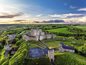 Historic British Fortification Prints: Dover Castle from a drone, White Cliffs