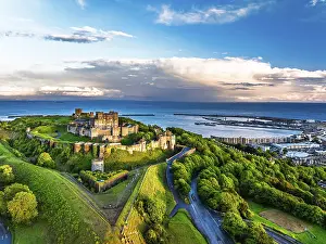 Historic British Fortification Prints: Dover Castle from a drone, White Cliffs