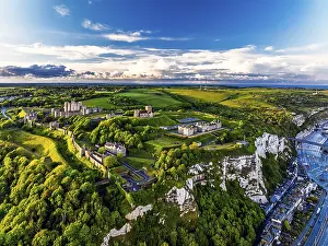 Historic British Fortification Prints: Dover Castle from a drone, White Cliffs