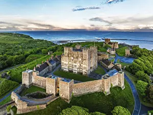 Historic British Fortification Prints: Dover Castle from a drone, White Cliffs
