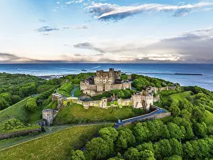 European Fortifications Architecture Prints: Dover Castle from a drone, White Cliffs