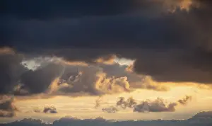 Deserted Beach Greece Prints: Dramatic clouds, sunset, Cyclades