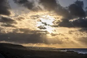 Lanzarote Sunset Prints: Dramatic cloudy sky with sunbeams at sunset