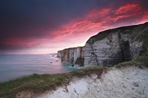 Western Europe Ocean Views Prints: Dramatic fire sunrise over cliffs in ocean