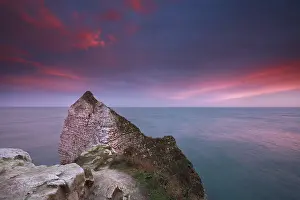 Steep Cliff Coastal Scene Prints: Dramatic sunrise over Atlantic ocean and cliffs