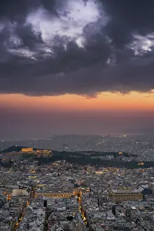 Mediterranean Skyline Prints: A dramatic sunset over Athens, Greece
