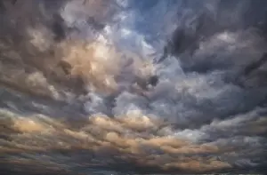 Deserted Evening Sky Prints: Dramatic thunderstorm atmosphere after sunset