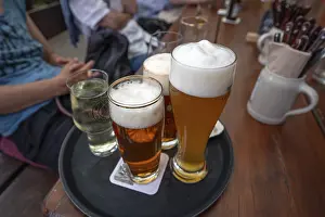 European Outdoor Catering Prints: Drinks on the table of a beer garden