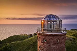 Lighthouse Prints: Drone View of Lighthouses in Sunset Print from Ruegen Island