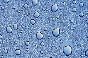 No People Water Scene Prints: Drops of water on a blue surface