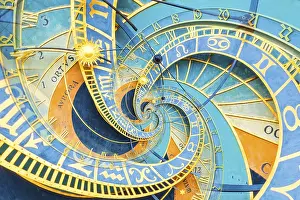 Esotericism Symbol Photo Prints: Droste effect background based on Prague astronimical clock
