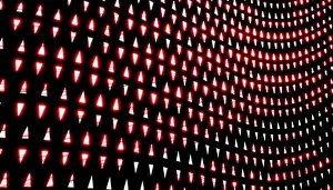 Blockchain Technology Illustration Prints: A dynamic 3D render featuring a wave pattern with vibrant red and white light shapes