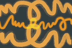Prints of A dynamic abstract pattern featuring vibrant orange scribbles on a dark background. The expressive curves radiate energy and movement, creating a lively visual impact Minimalist Artwork Prints: Vibrant Orange Abstract Print on Dark Background